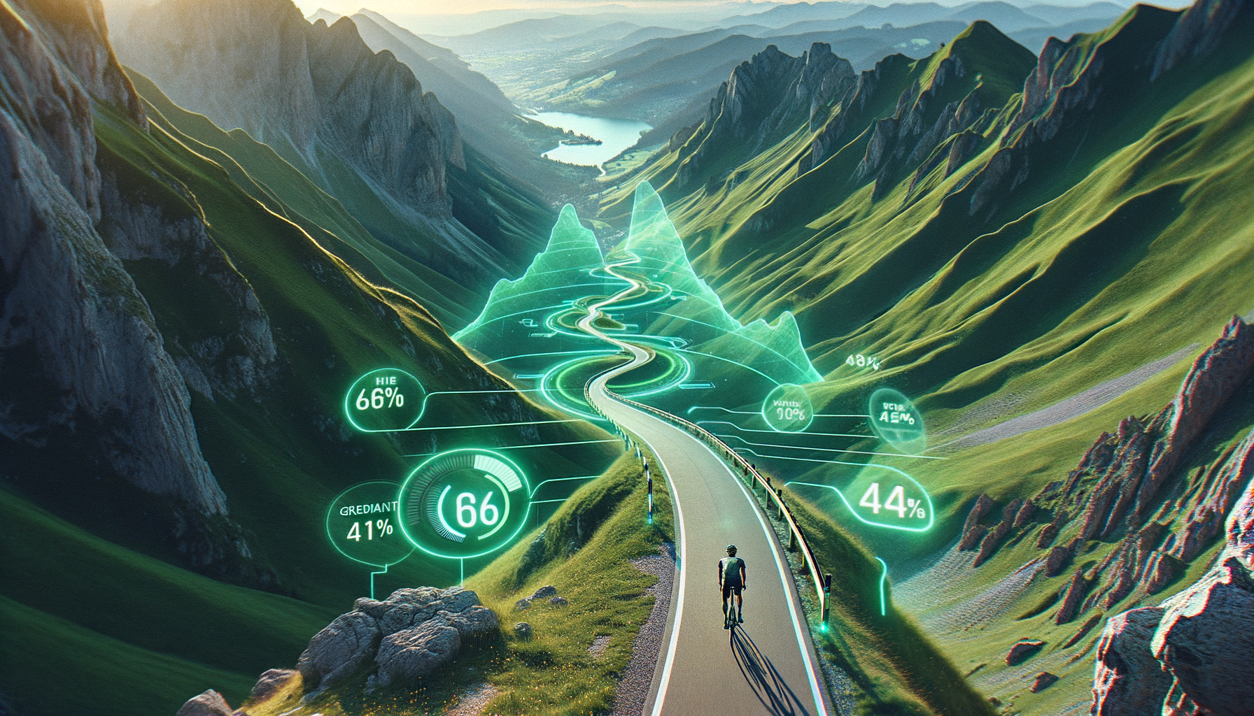 Aerial view of mountain switchback with Vadient data overlays