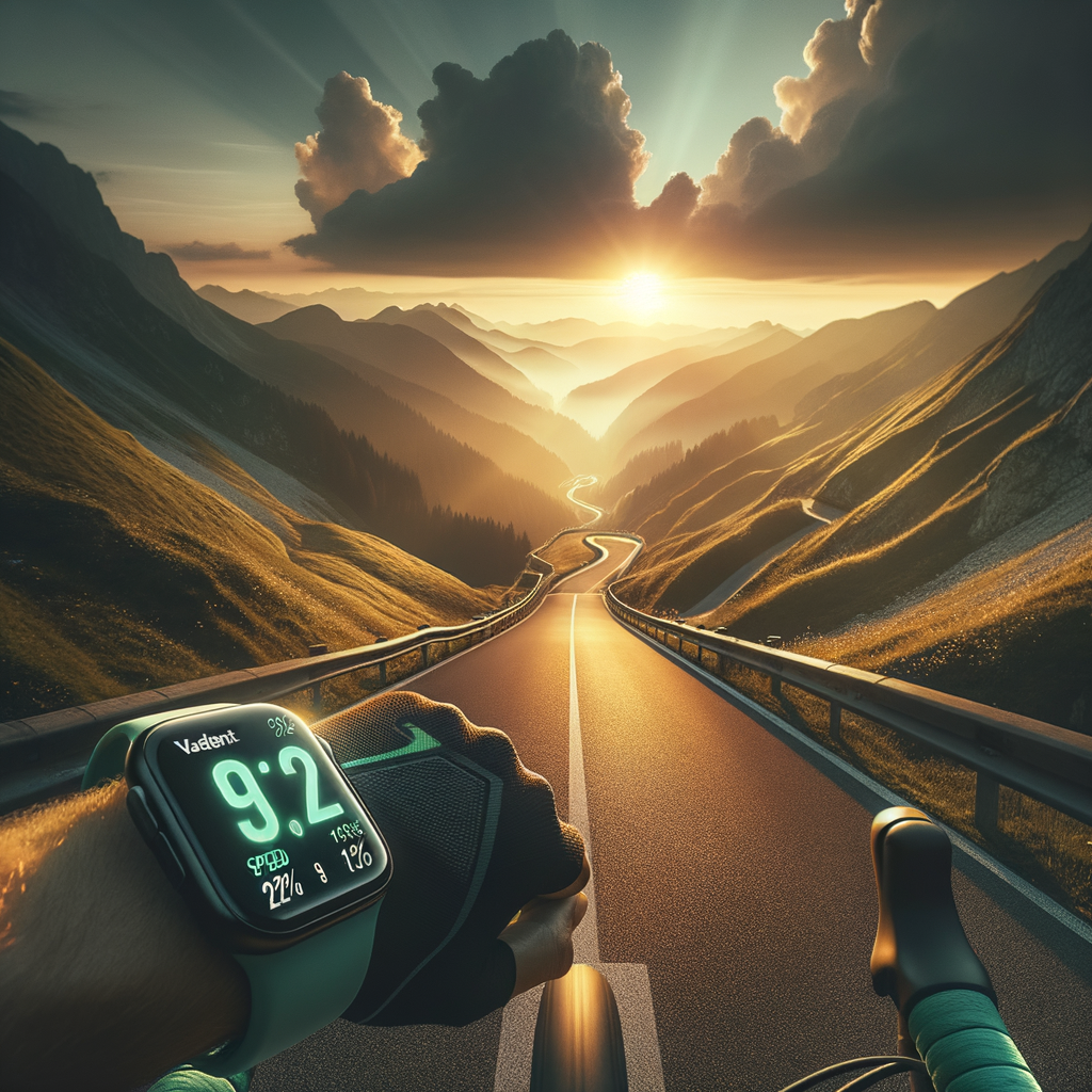Cyclist on alpine road with Vadient on Apple Watch